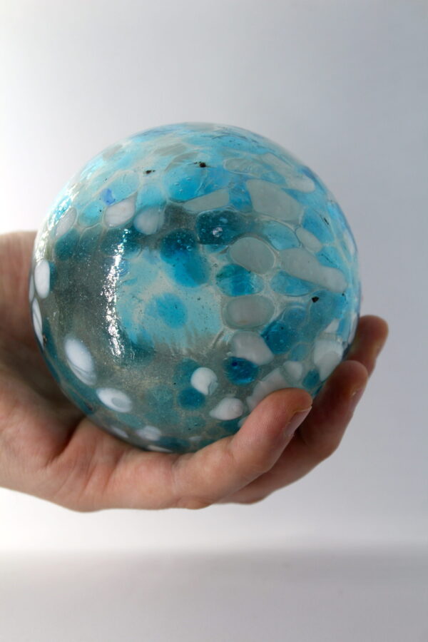 Blown Glass Balls Aqua and White Drops